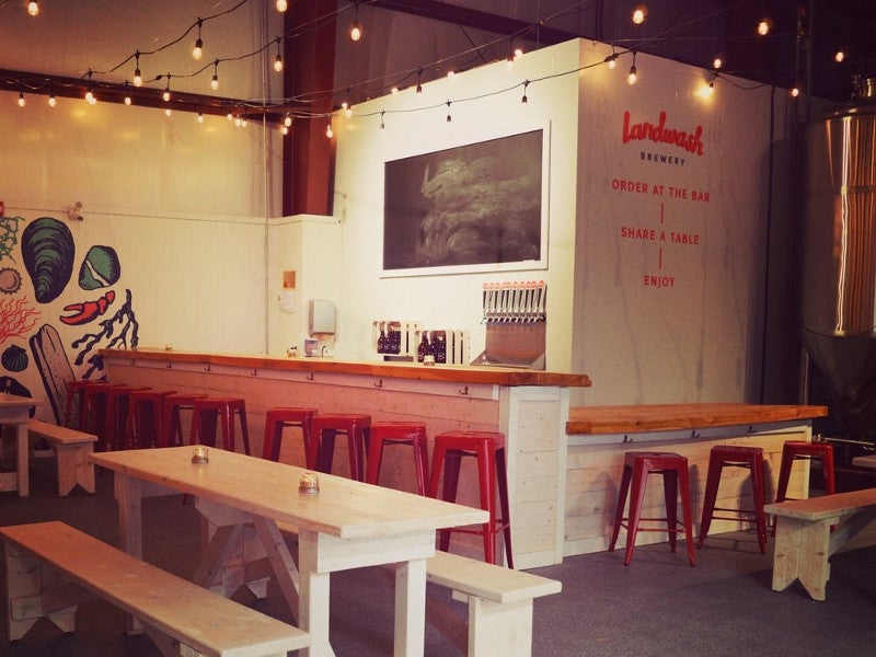 Landwash Brewery’s taproom showcases a beer-hall style with a capacity of approximately 50 people. Image courtesy of Landwash Brewery.