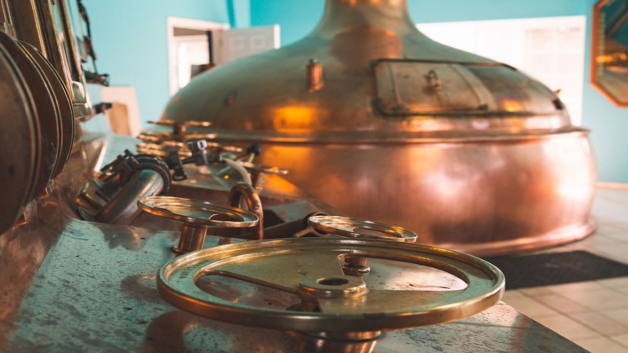 The brewing company imported German copper vessels for its brewhouse. Credit: Anderson Valley Brewing Company.